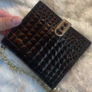 Fendi crocodile embossed brown patent leather vintage wallet gold tone hardware